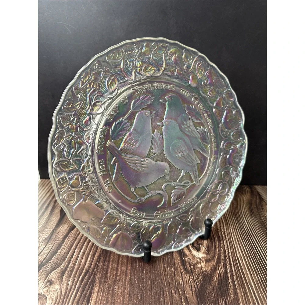 Imperial Glass 12 Days of Christmas 1973 Plate 4th Day- 4 Colly Birds